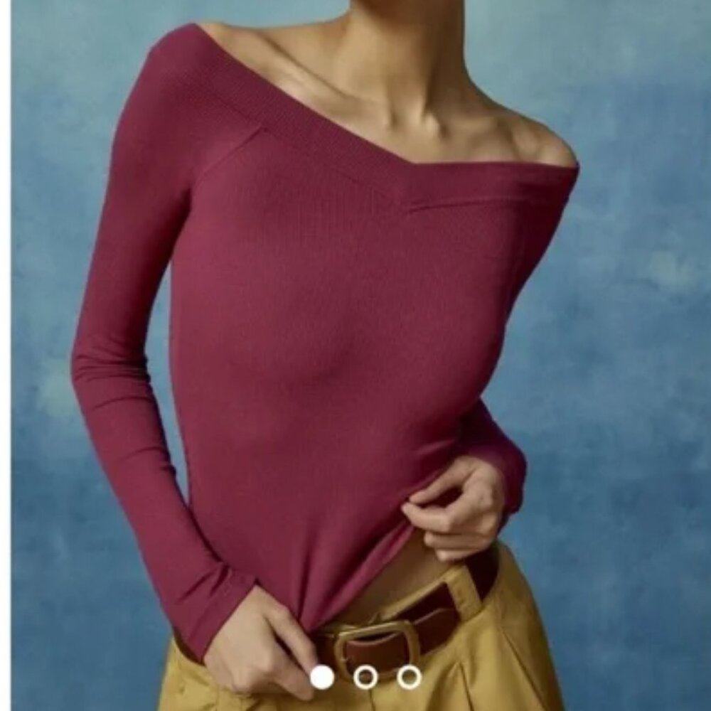 Urban Outfitters BDG Shannen Ribbed Off Shoulder Top Magenta Pink L NWT